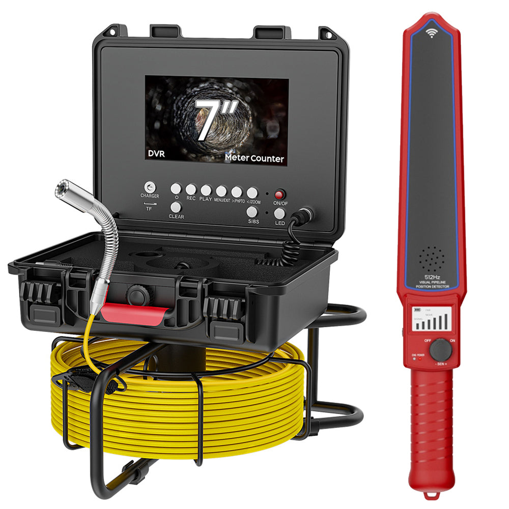 Sewer Camera with 512Hz Locator, Pipeline Inspection Camera with 7inch Monitor and 98ft/30m Cable, IP68 Waterproof DVR Recording with 32GB SD Card for Sewer Line, Home, Duct Drain Plumbing