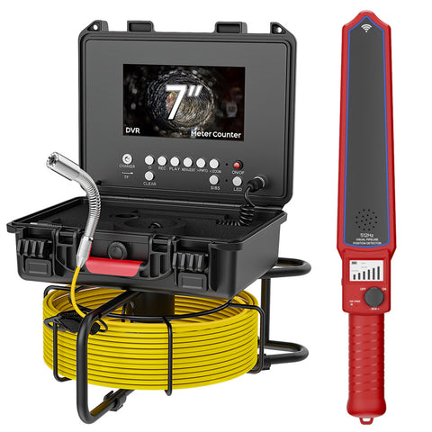 Sewer Camera with 512Hz Locator, Pipeline Inspection Camera with 7inch Monitor and 98ft/30m Cable, IP68 Waterproof DVR Recording with 32GB SD Card for Sewer Line, Home, Duct Drain Plumbing