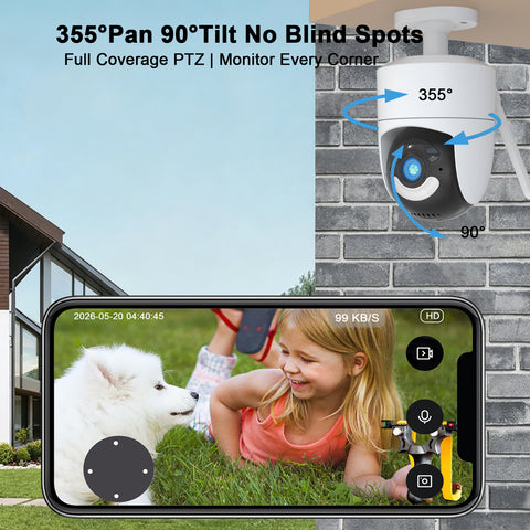 4MP Outdoor Security Camera, Dual-Band 2.4G/5G WiFi Smart Camera with Smart Life App, Pan/Tilt Auto Tracking, Human Motion Detection, Two-Way Audio, IR Night Vision, TF Card & Cloud Storage, IP66 Waterproof Home Surveillance Camera for Outdoor Home Safety