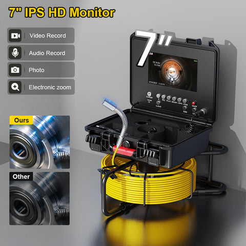 Sewer Camera with 512Hz Locator, Pipeline Inspection Camera with 7inch Monitor and 98ft/30m Cable, IP68 Waterproof DVR Recording with 32GB SD Card for Sewer Line, Home, Duct Drain Plumbing