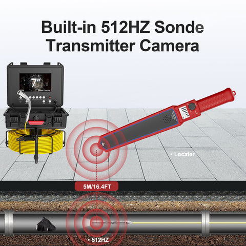 Sewer Camera with 512Hz Locator, Pipeline Inspection Camera with 7inch Monitor and 98ft/30m Cable, IP68 Waterproof DVR Recording with 32GB SD Card for Sewer Line, Home, Duct Drain Plumbing