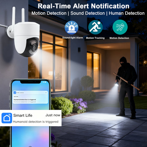 4MP Outdoor Security Camera, Dual-Band 2.4G/5G WiFi Smart Camera with Smart Life App, Pan/Tilt Auto Tracking, Human Motion Detection, Two-Way Audio, IR Night Vision, TF Card & Cloud Storage, IP66 Waterproof Home Surveillance Camera for Outdoor Home Safety