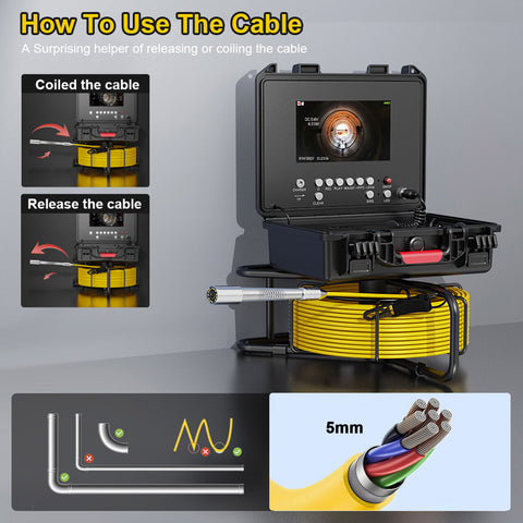Sewer Camera with 512Hz Locator, Pipeline Inspection Camera with 7inch Monitor and 98ft/30m Cable, IP68 Waterproof DVR Recording with 32GB SD Card for Sewer Line, Home, Duct Drain Plumbing