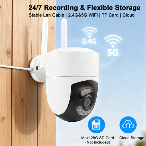 4MP Outdoor Security Camera, Dual-Band 2.4G/5G WiFi Smart Camera with Smart Life App, Pan/Tilt Auto Tracking, Human Motion Detection, Two-Way Audio, IR Night Vision, TF Card & Cloud Storage, IP66 Waterproof Home Surveillance Camera for Outdoor Home Safety