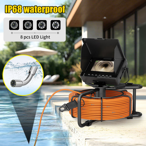 Sewer Pipe Inspection Video Camera, 17mm IP68 Drain Sewer Pipeline Industrial Endoscope 4.3" Monitor