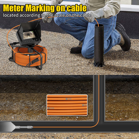 Sewer Pipe Inspection Video Camera, 17mm IP68 Drain Sewer Pipeline Industrial Endoscope 4.3" Monitor