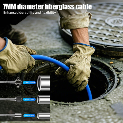 Pipe Inspection Camera with Trolley Pull Rod 7mm Diameter IP68 Drain Sewer Pipeline Video Industrial Endoscope 512HZ Self-leveling Meter Counter 9" DVR 60M