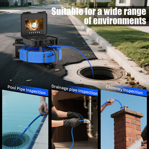 10.1 inch Sewer Pipe Inspection Camera with Locator Meter Counter DVR  7mm Cable Auto Self-Leveling 512hz  AHD 1080P  Video Borescope with Keyboard Trolley Pull Rod