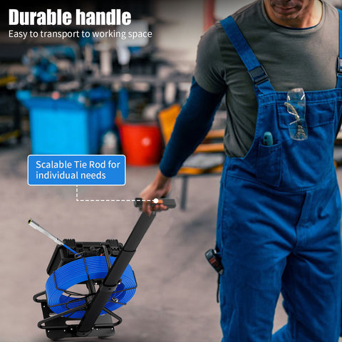 Portable Trolley Pull Rod Pipe Inspection Camera with Locator Meter Counter  7mm Diameter IP68 Drain Sewer Pipeline Video Industrial Endoscope 512HZ Self-leveling 9" DVR 30M