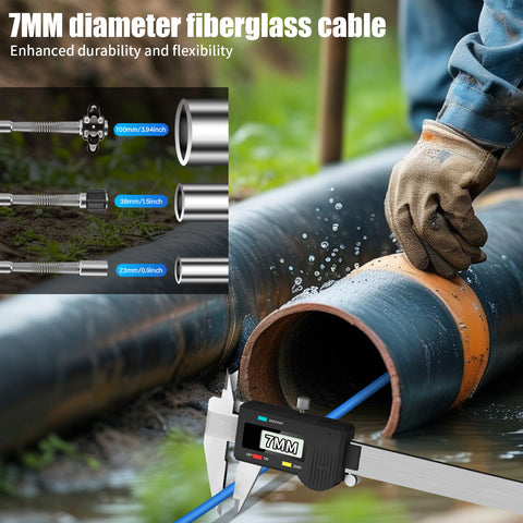 Portable Trolley Pull Rod Pipe Inspection Camera with Locator Meter Counter  7mm Diameter IP68 Drain Sewer Pipeline Video Industrial Endoscope 512HZ Self-leveling 9" DVR 30M