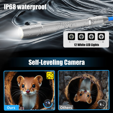Portable Trolley Pull Rod Pipe Inspection Camera with Locator Meter Counter  7mm Diameter IP68 Drain Sewer Pipeline Video Industrial Endoscope 512HZ Self-leveling 9" DVR 30M
