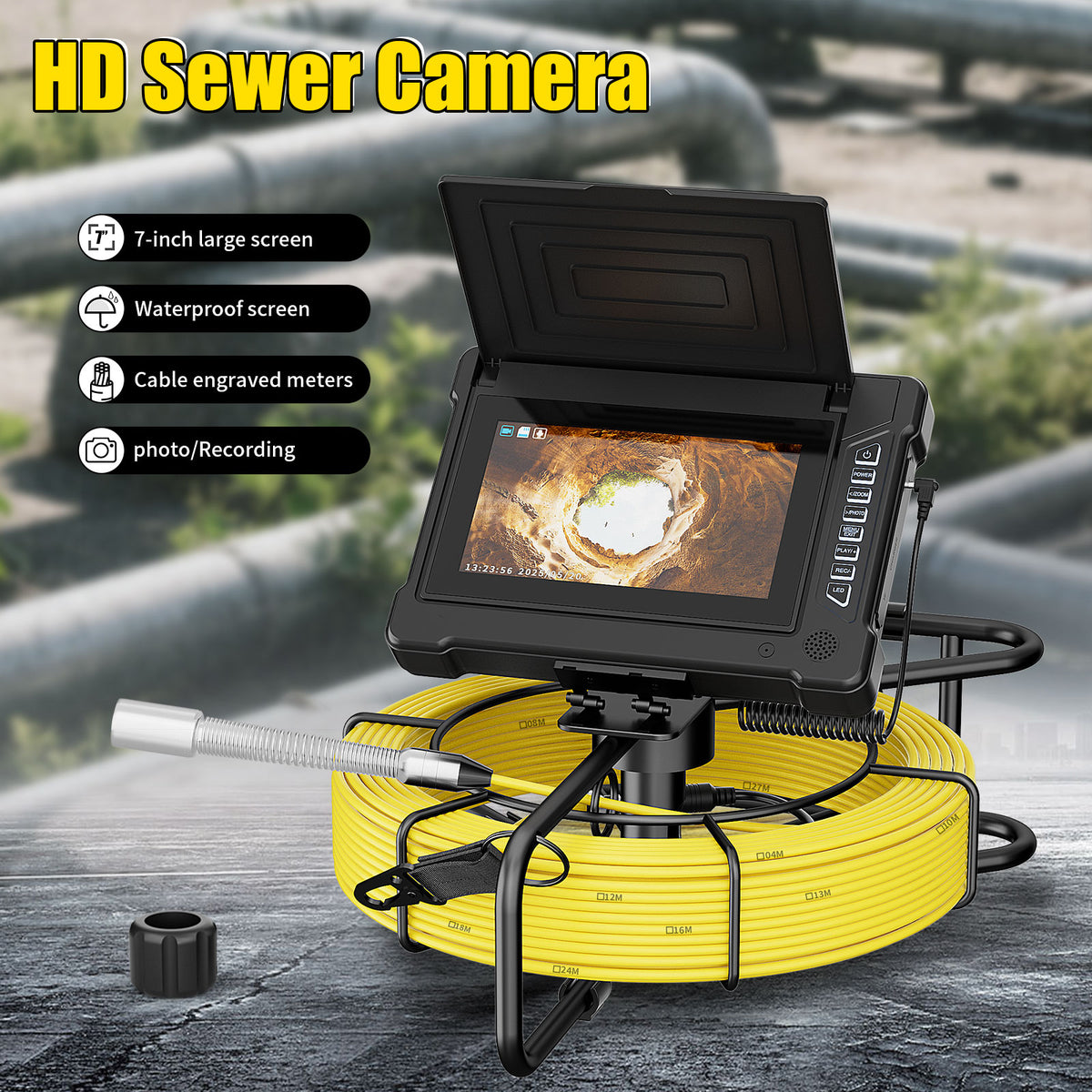 7inch Sewer Pipe Inspection Camera Drain Sewer Pipeline Industrial Endoscope DVR Video Recording 20M Cable