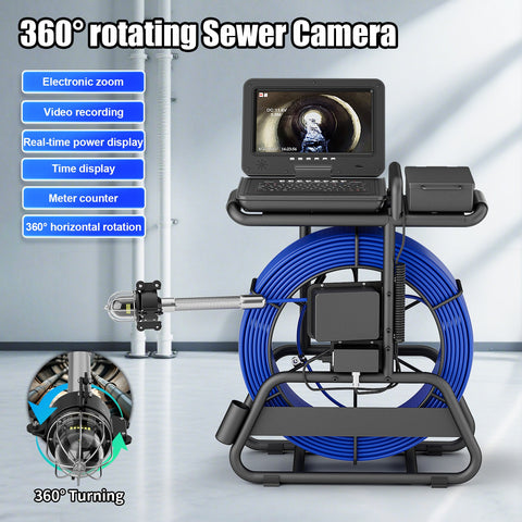 Sewer Pipe Inspection Camera 360 Rotating 10″inch IPS with 50m/80m/100m Cable Diameter ø7mm 512HZ Transmitter Locator Meter Counter Keyboard
