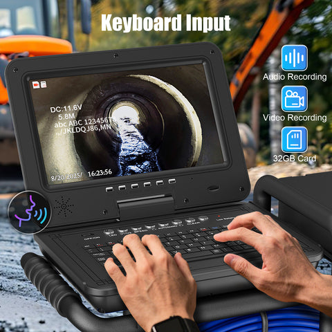 Sewer Pipe Inspection Camera 360 Rotating 10″inch IPS with 50m/80m/100m Cable Diameter ø7mm 512HZ Transmitter Locator Meter Counter Keyboard