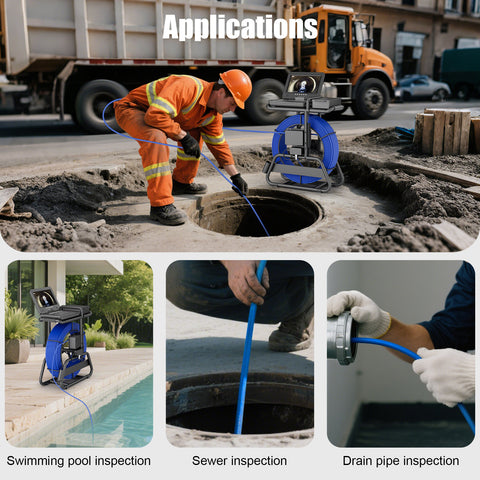 Sewer Pipe Inspection Camera 360 Rotating 10″inch IPS with 50m/80m/100m Cable Diameter ø7mm 512HZ Transmitter Locator Meter Counter Keyboard
