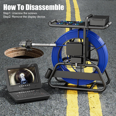 Sewer Pipe Inspection Camera 360 Rotating 10″inch IPS with 50m/80m/100m Cable Diameter ø7mm 512HZ Transmitter Locator Meter Counter Keyboard