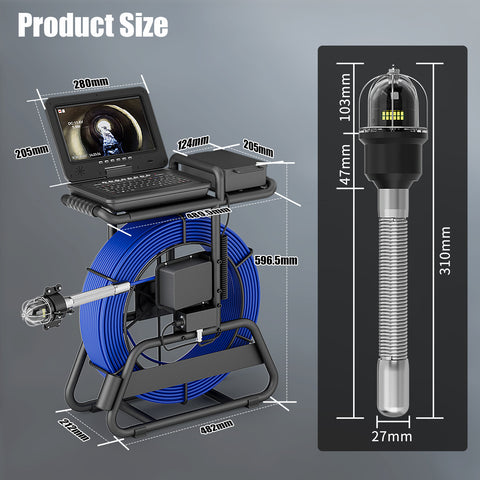 Sewer Pipe Inspection Camera 360 Rotating 10″inch IPS with 50m/80m/100m Cable Diameter ø7mm 512HZ Transmitter Locator Meter Counter Keyboard